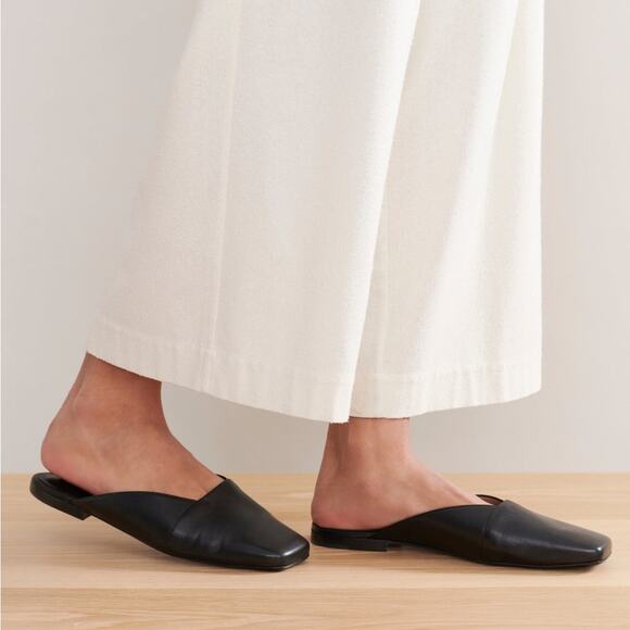 Jenni Kayne Mia Black Square Toe Leather Mules NWOB - Picture 1 of 11